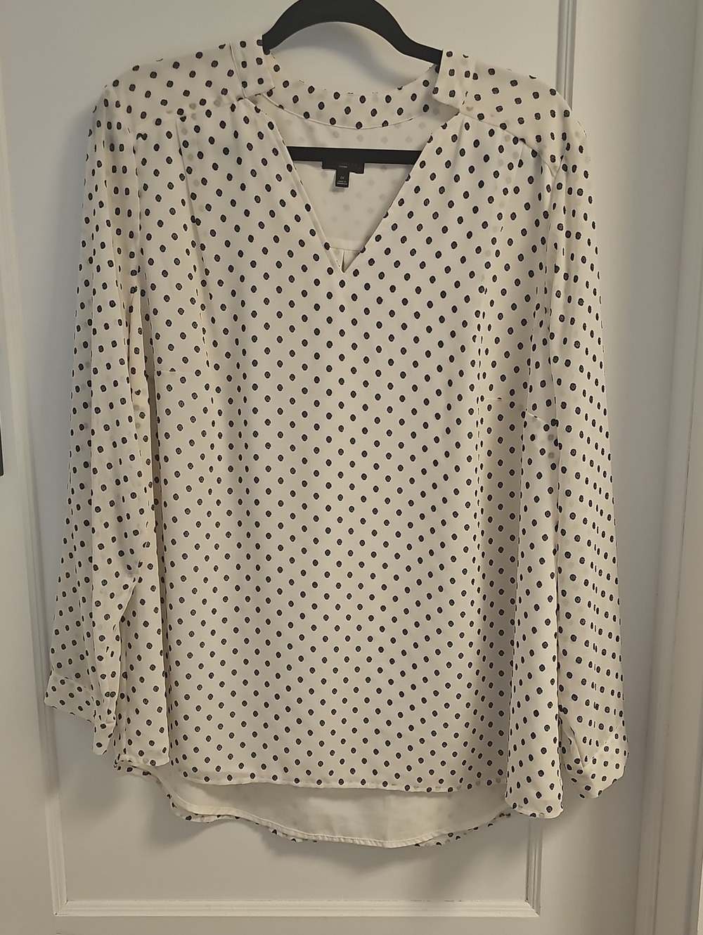 Talbots Ivory and Black Dot V-Neck Blouse